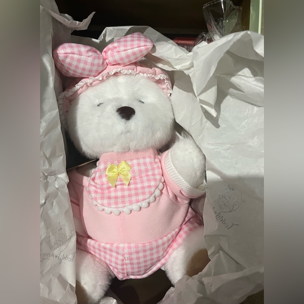 Pink and White Plush Bear with Bow